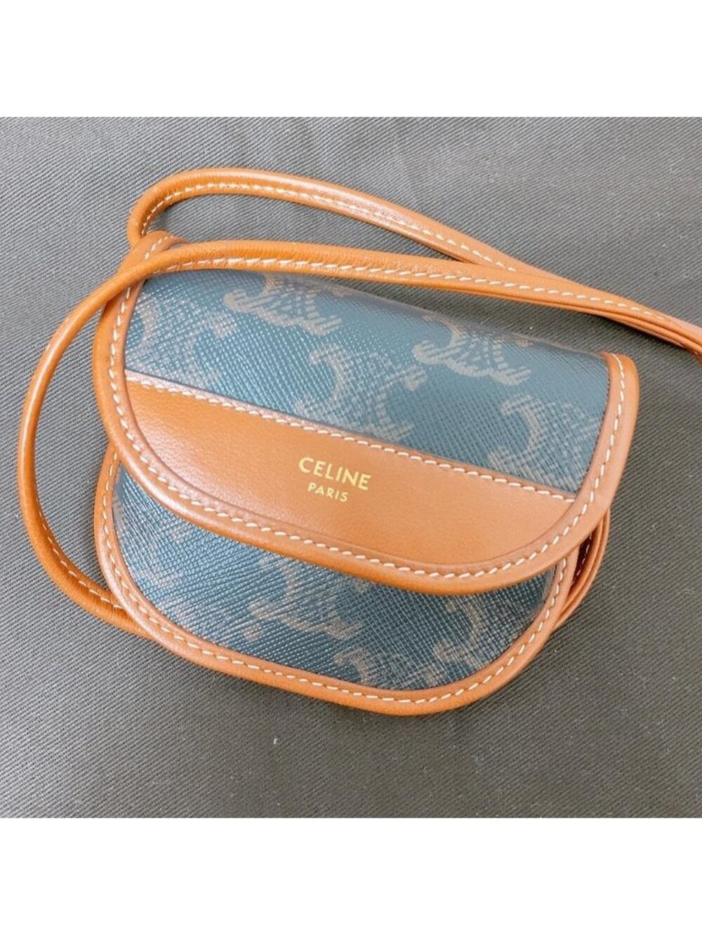 Celine Triomphe Canvas Tan Leather Shoulder Bag Mini